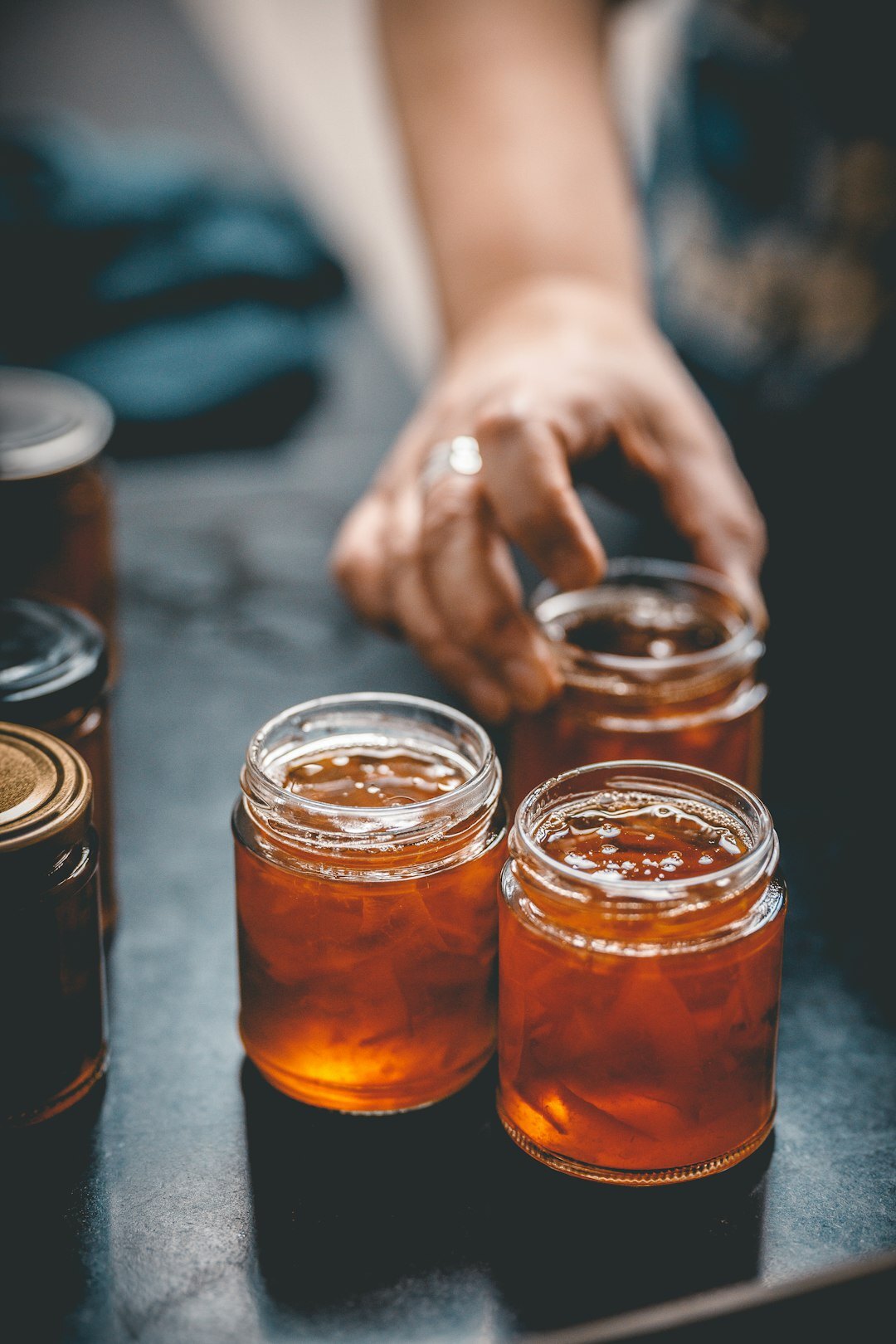 homemade jam jars on table