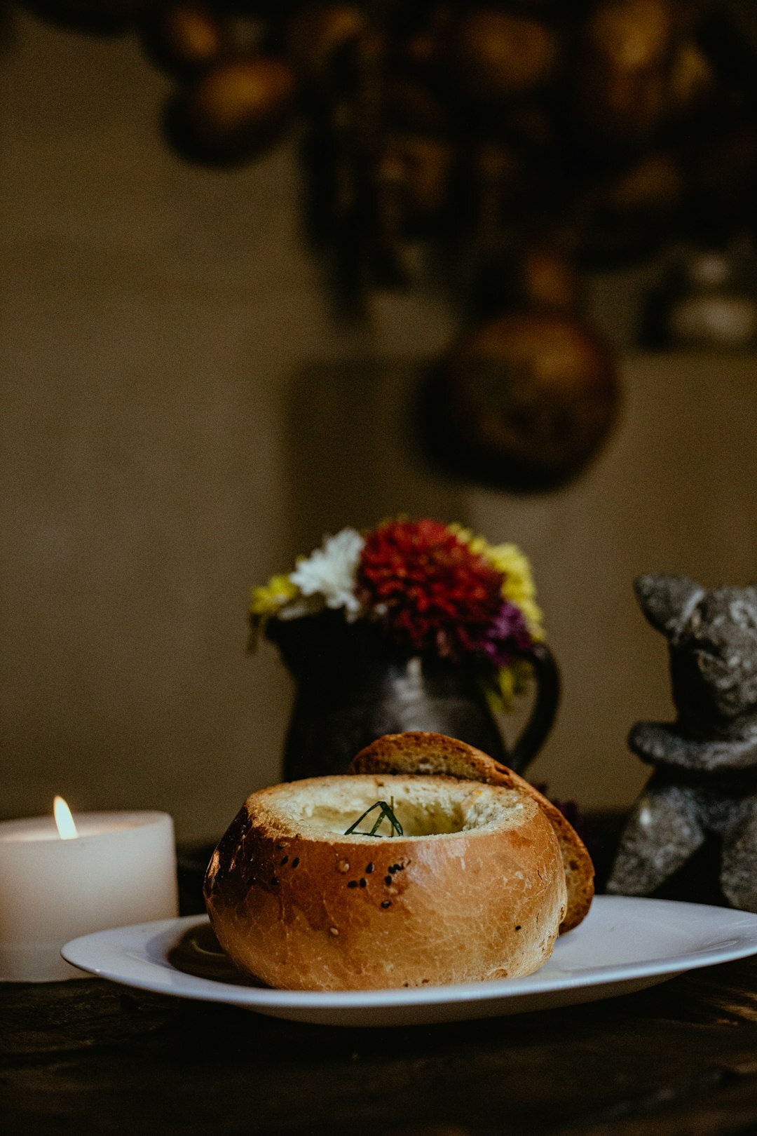 Bowl of traditional Czech kulajda soup with egg and dill